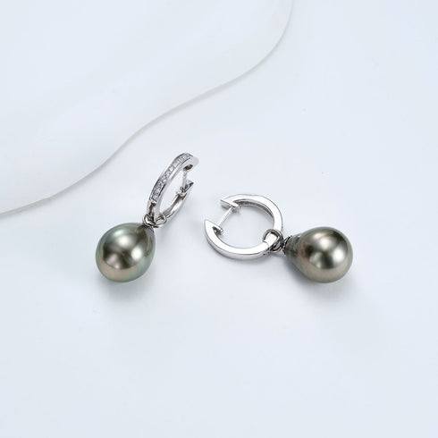 Baroque Tahitian Pearl Drop Hoop Earrings - Versatile Design